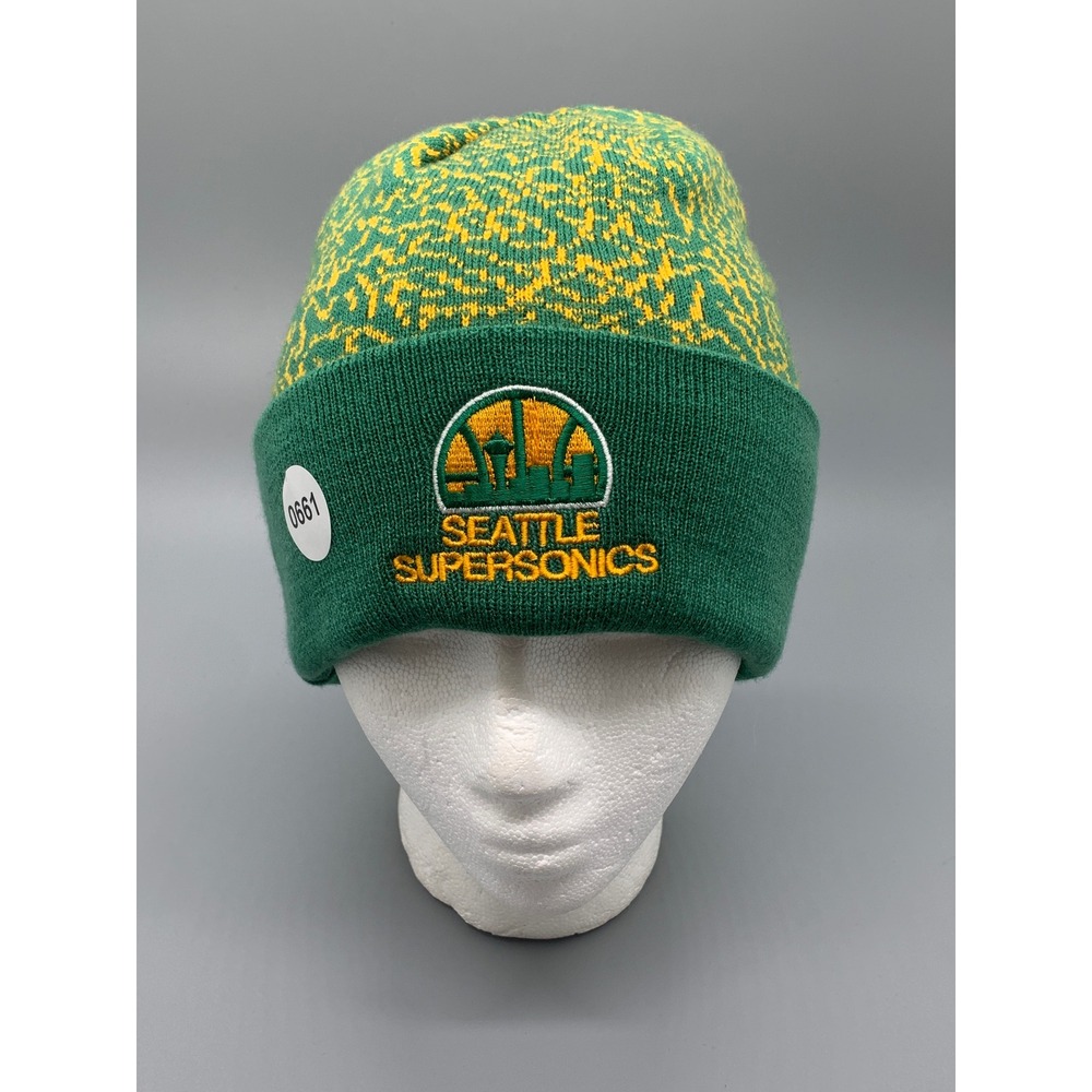 Mitchell & Ness Seattle Supersonics Beanie Green Yellow Elephant Print NBA Hat